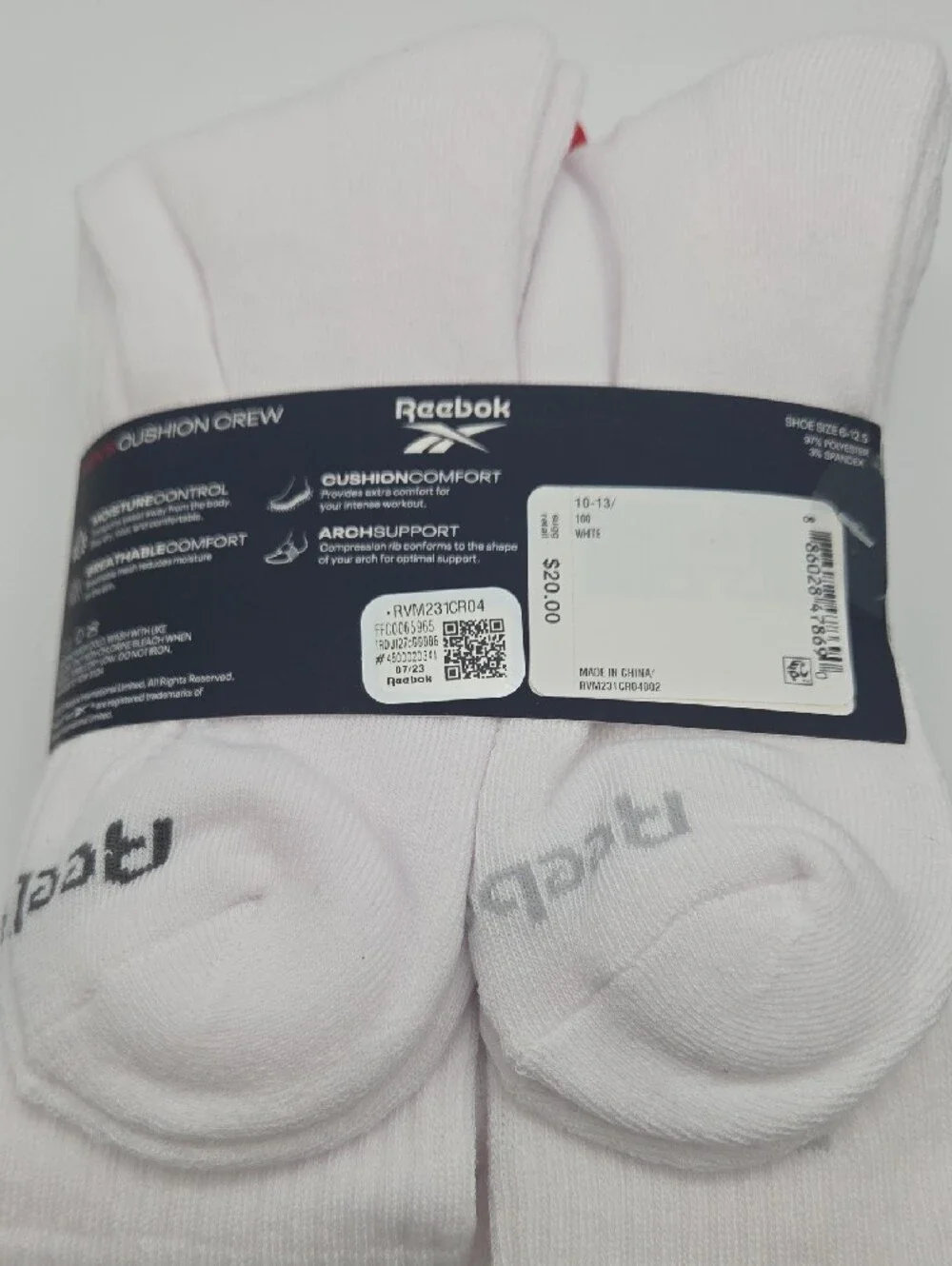 12 Reebok Men's Cushion Crew Socks  6-Pack White And 6-Pack Black